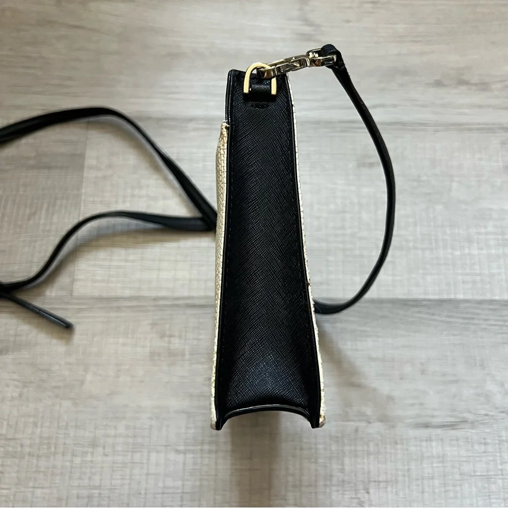 KATE SPADE NEW YORK Raffia Crossbody Bag Elegant Black and Cream